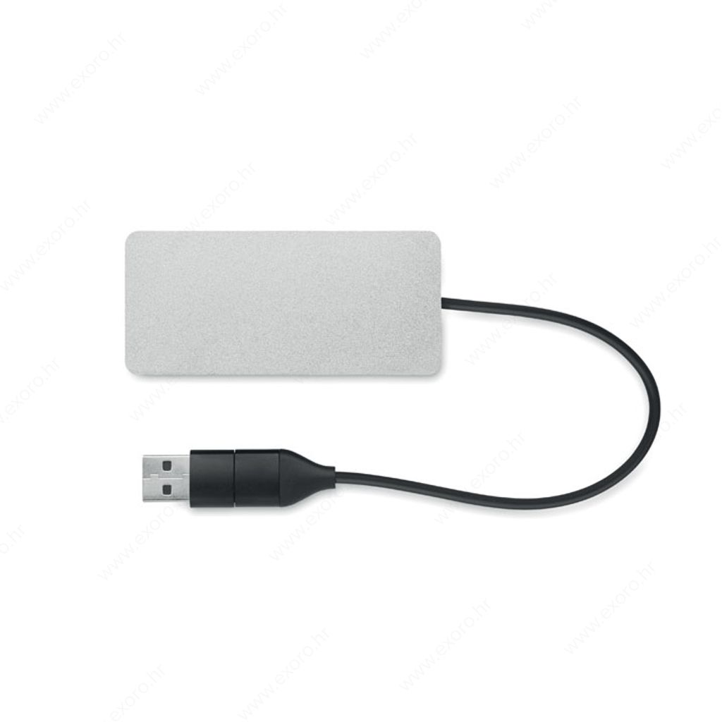 MO2142-14 Kabel za punjenje HUB-C od recikliranog aluminija, srebrni