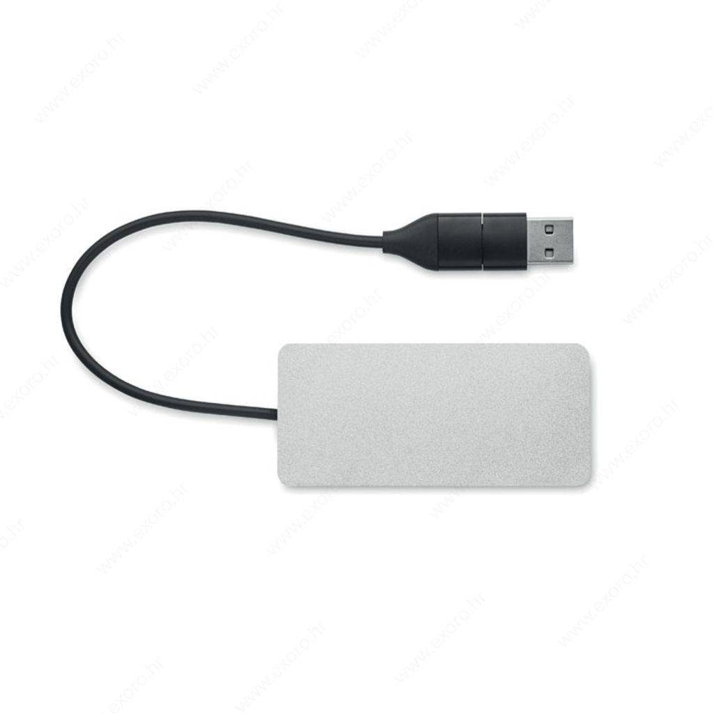 MO2142-14 Kabel za punjenje HUB-C od recikliranog aluminija, srebrni