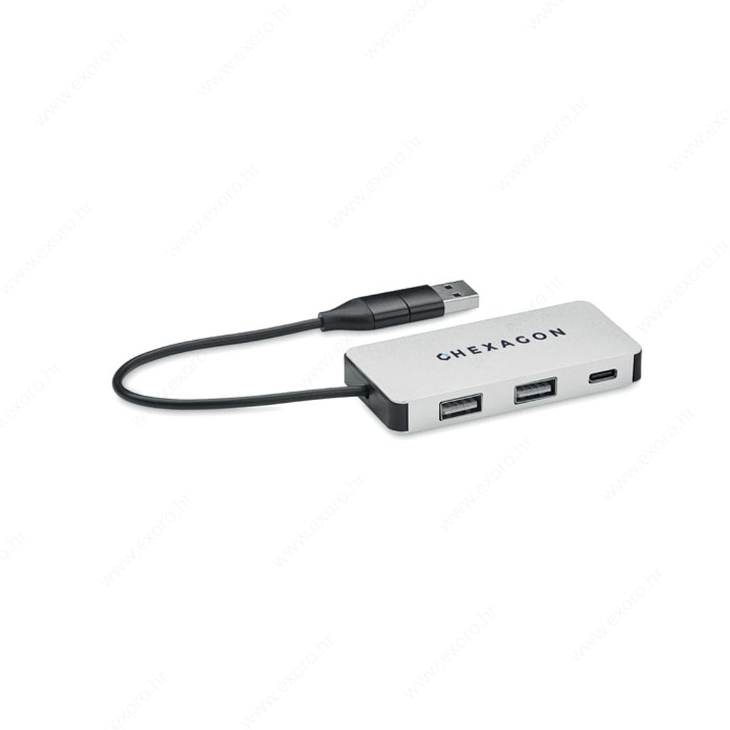 MO2142-14 Kabel za punjenje HUB-C od recikliranog aluminija, srebrni