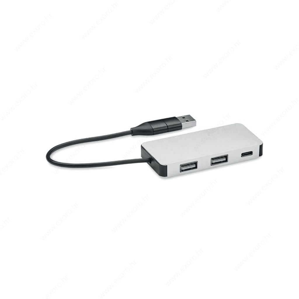 MO2142-14 Kabel za punjenje HUB-C od recikliranog aluminija, srebrni