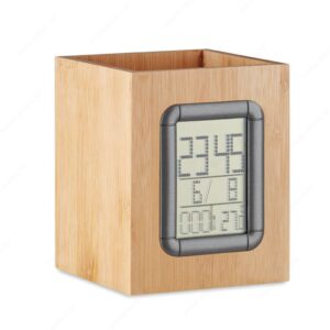Čaša za olovke MANILA + sat, kaledar i termometar, drvena