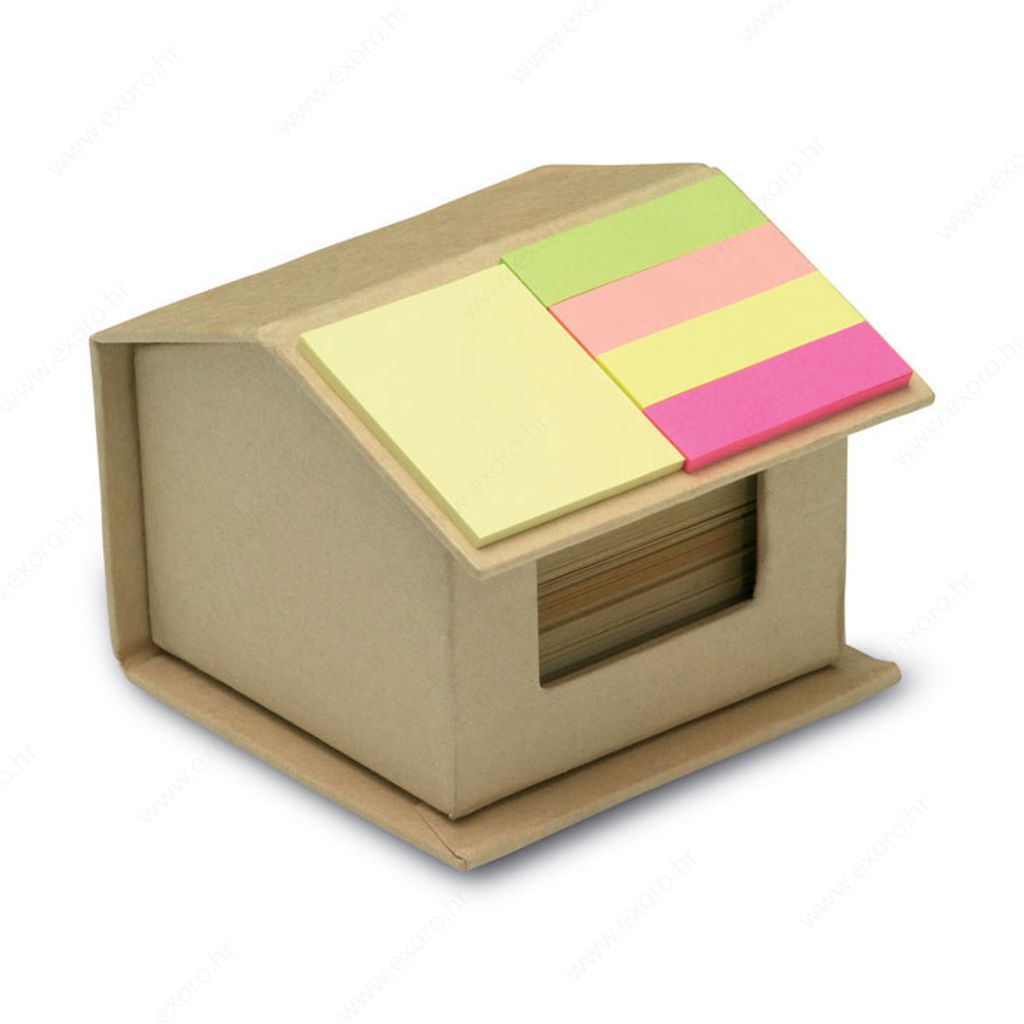 Blok notes RECYCLOPAD sa zastavicama za označavanje , oblik kućice, natur