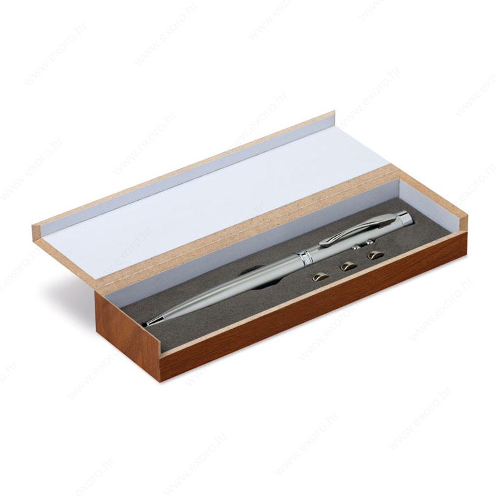 Laserski pokazivač ALASKA + drveni etui, srebrni