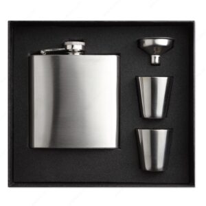 Pljoska SLIMMY FLASK SET + 2 čaše, 175ml, srebrna