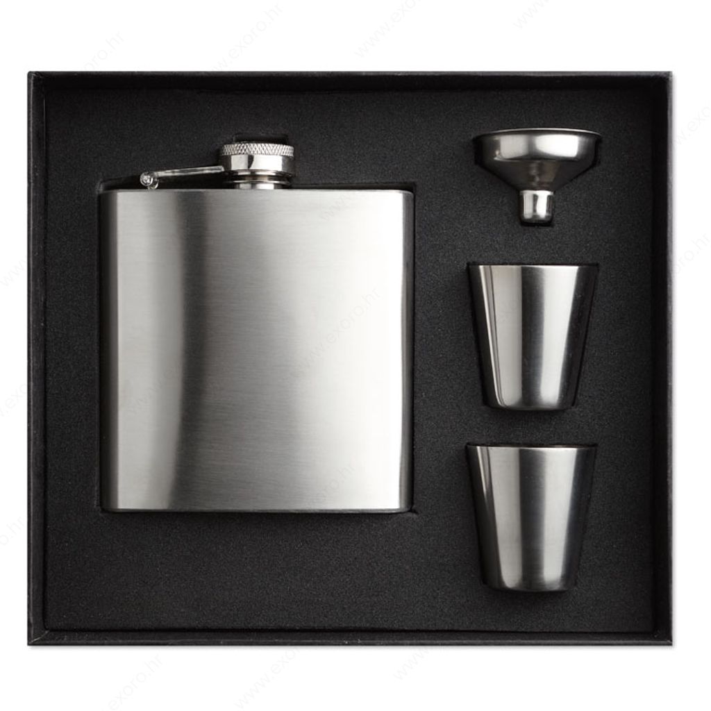Pljoska SLIMMY FLASK SET + 2 čaše, 175ml, srebrna