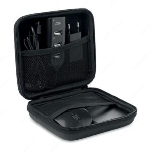 Set informatički POWERSET u etuiu, miš, USB hub, EU utičnica, punjač, crni