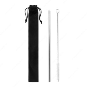 Slamka COLD STRAW čelična + čistač + etui crni