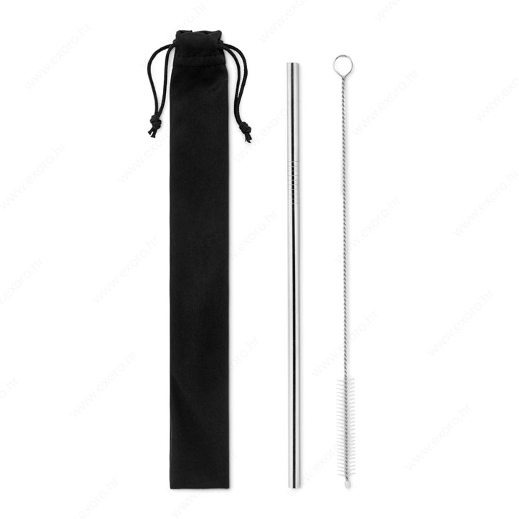 Slamka COLD STRAW čelična + čistač + etui crni